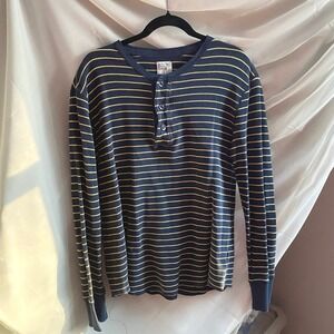 Mossimo Y2K Waffle Knit Striped Navy Henley Shirt Large‎
